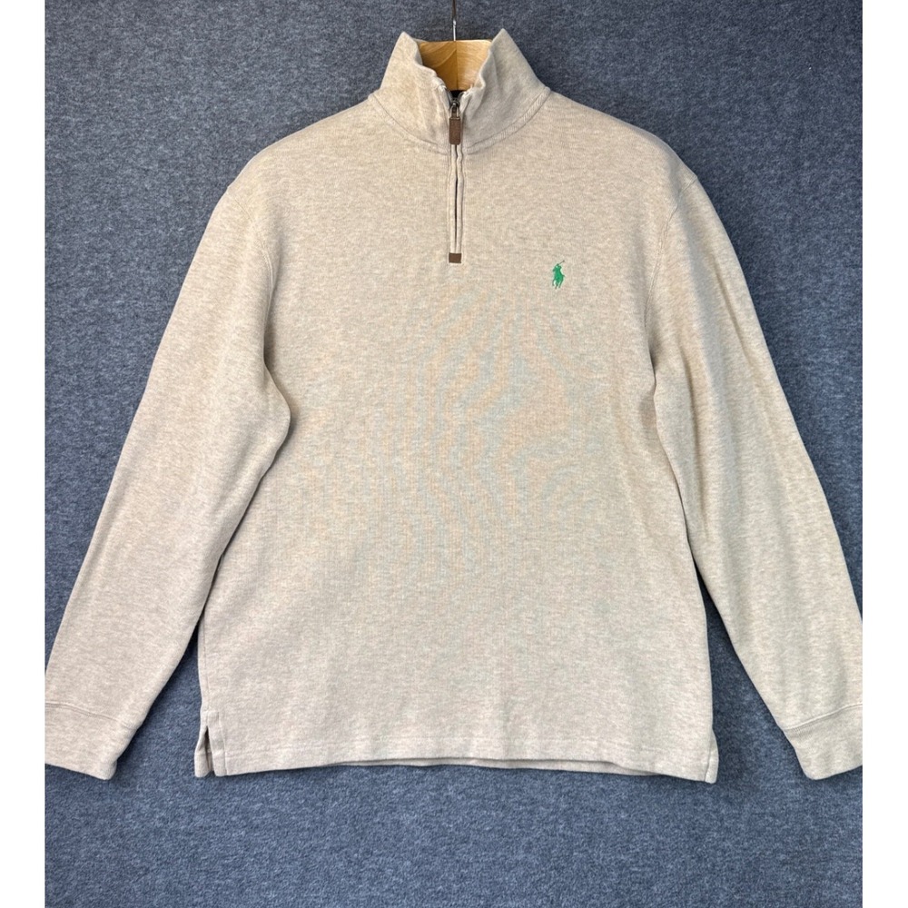 Polo Ralph Lauren Oatmeal Heather 100% Cotton Quarter Zip Pullover Mens Size L